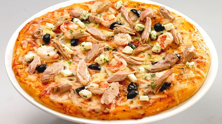 Tuna, Shrimp and Feta Cheese Pizza